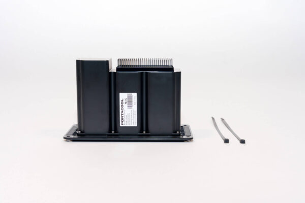 APEX™ 4000 black metal device with barcode on white background. It has heat sink fins and is mounted on an Upper Supt Mnt for JS250, 260; includes two cable ties.