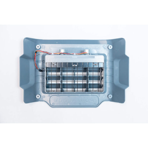 APEX 500 Louver Assembly Kit features a blue and gray louver with wiring, grid-like structure, in a contoured rectangular frame on white.