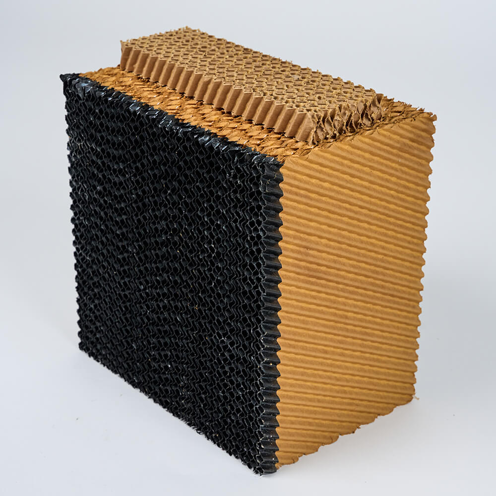 HydroTek Replacement Media Set for APEX™ 2000: Honeycomb corrugated cardboard with alternating brown and black layers, on white background.