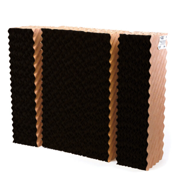 Stacked accordion-style cooling pads boast wavy texture. Cyclone 130 HydroTek Replacement Media Set of 3 has layered, corrugated edges for durability.