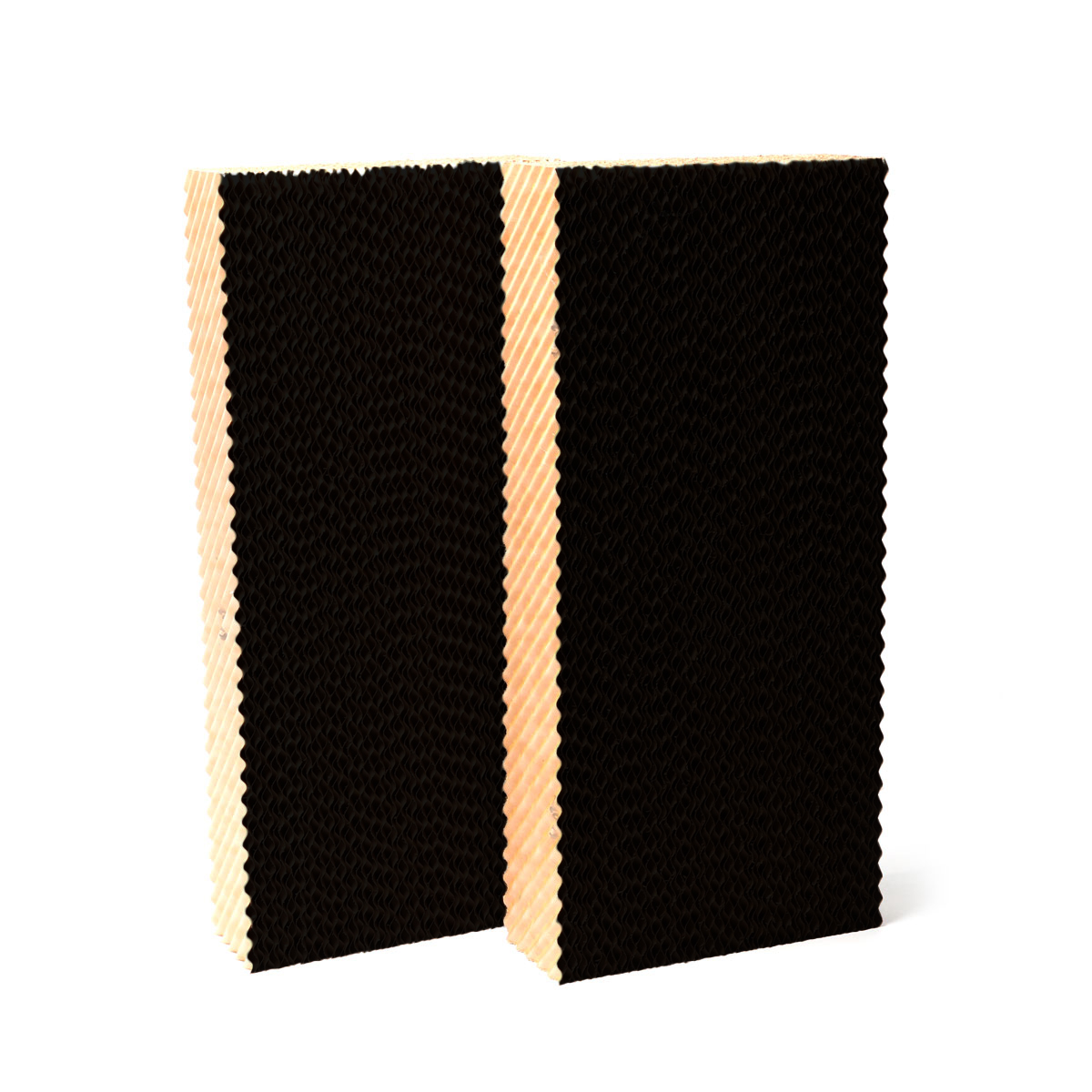 Two upright black Jetstream™ 230 HydroTek™ filters on a white background; textured with honeycomb pattern and light-colored edges. Part of Replacement Media Set.