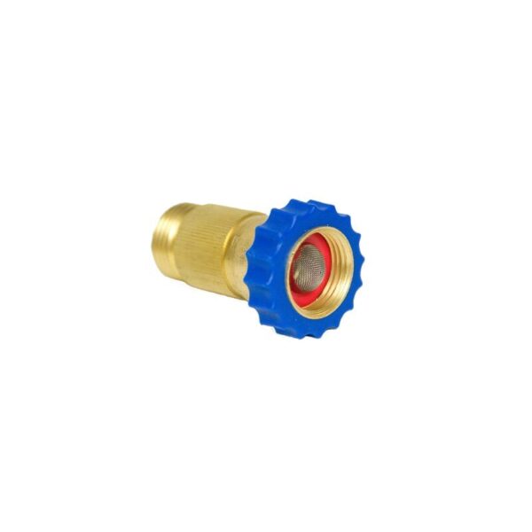 Portacool Pressure Regulator - bronze color with blue grip and red washer. SKU: PRES-REG-01