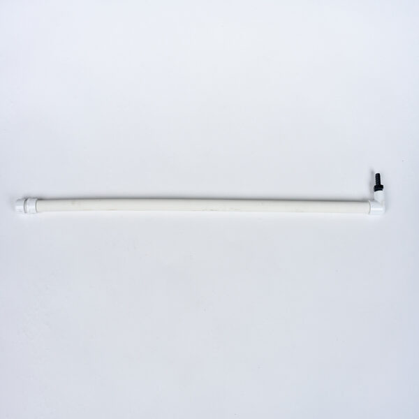 White pipe with right-angle bend and black connector, resembling APEX™ 1200 Spraybar component, on white background.