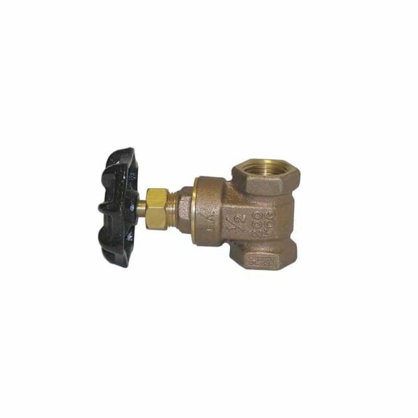 Portacool Gate Valve – 1/2″, black handle, and threaded connections on white background.