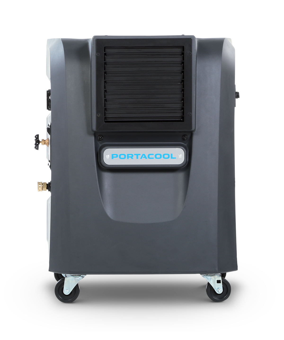 The Cyclone™ 120 cooler has a black finish, front louvered vent, "Portacool" logo, and wheels for mobility.