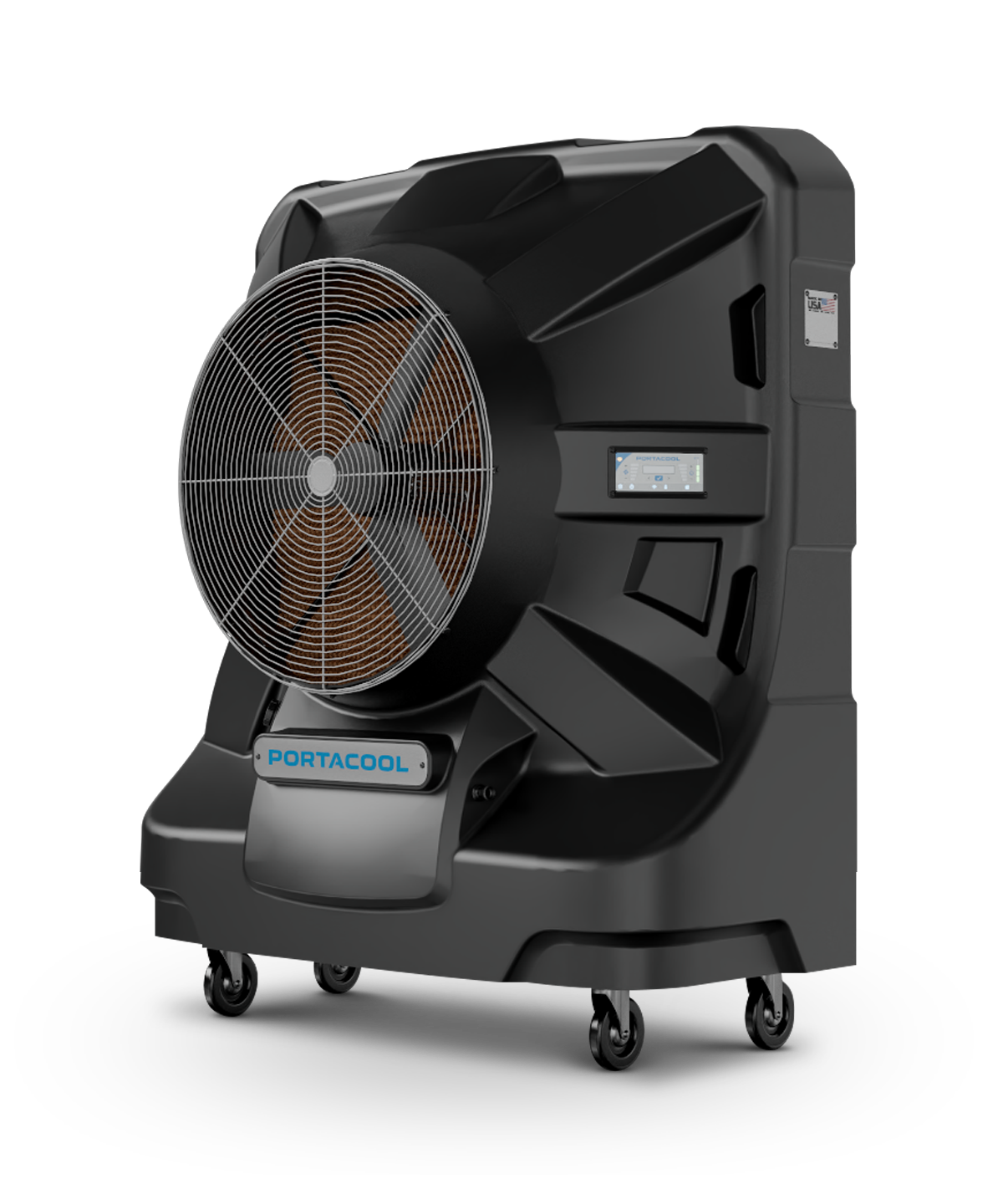 Large black Apex 4000 cooler on wheels, showcasing a modern design and prominently displayed brand name for industrial use.