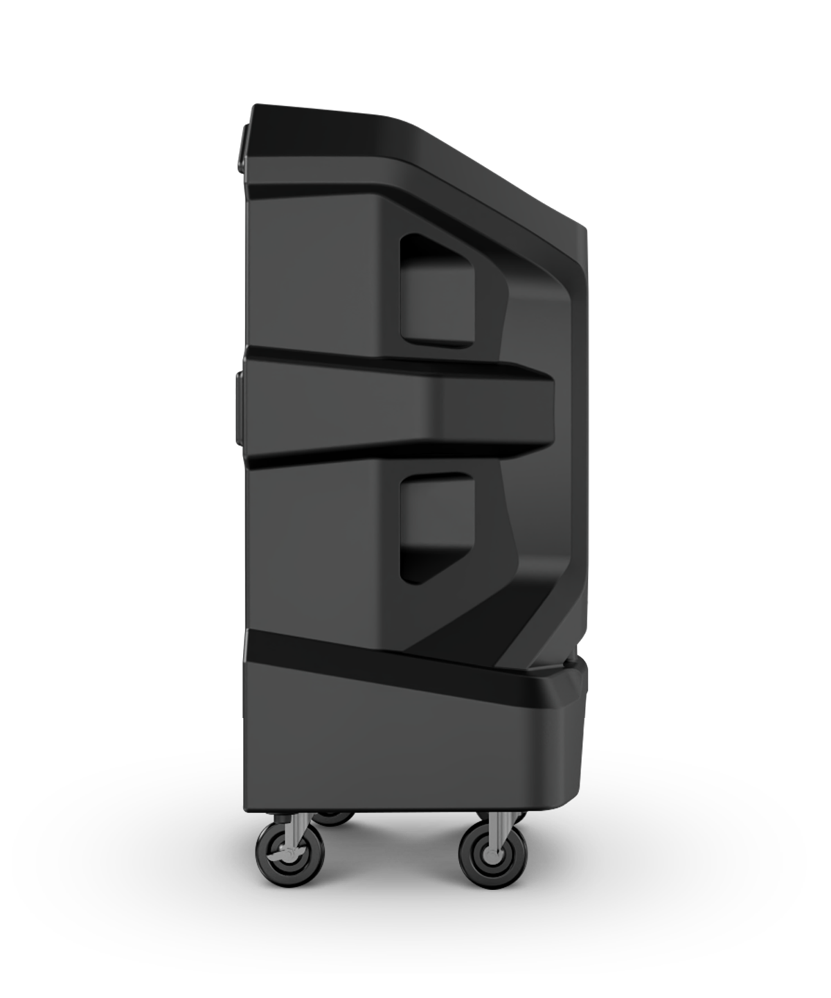 The APEX™ 2000 is a sleek black trolley case with geometric patterns, shown side view on four wheels against a plain backdrop.