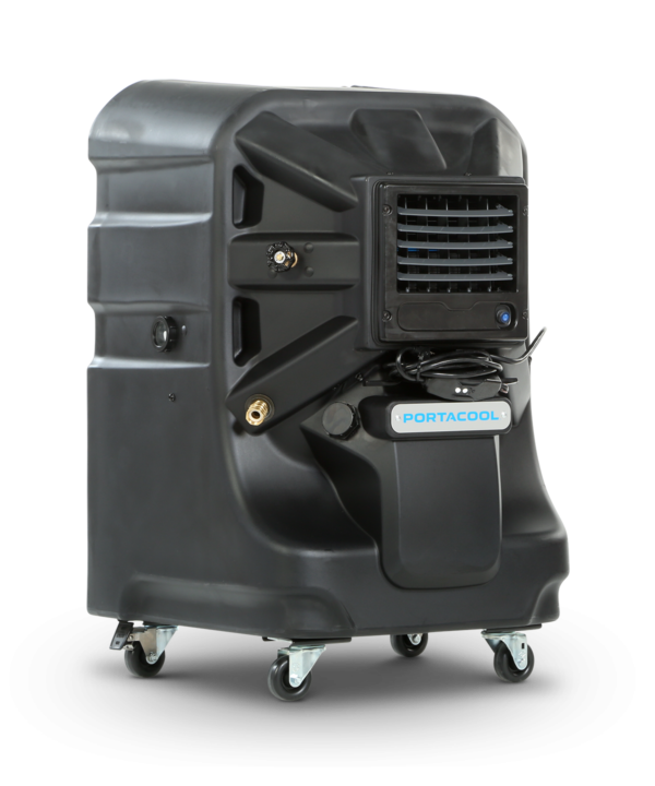 Black Jetstream 230 cooling unit with front vent, controls, and four caster wheels for easy mobility and optimal performance.