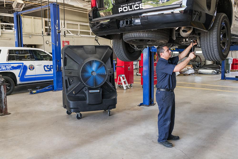 City of College Station garage uses effective portable cooling to keep their garage a great place to work.